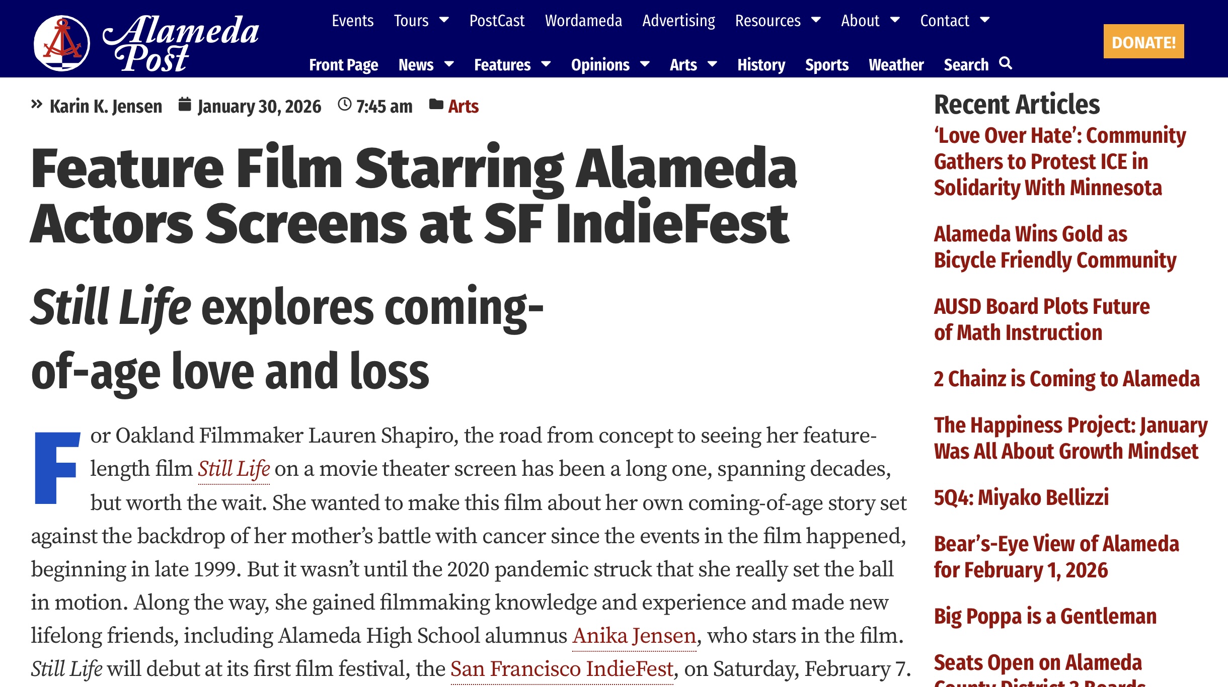Alameda Post article
